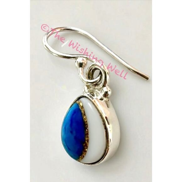 Ice Blue Dahlia Teardrop Pear Shaped Sterling 925 Dangle Earrings - Picture 3 of 7